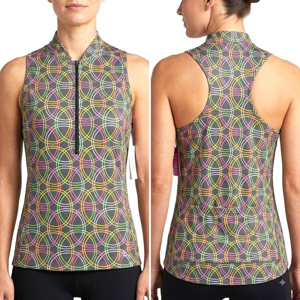 Women's Terry Bicycle Jersey XL Sleeveless Tank Active Wear Cycling Back Pockets
